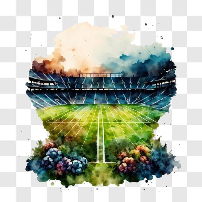 Download Colorful Watercolor Painting of an Empty Soccer Stadium PNG ...