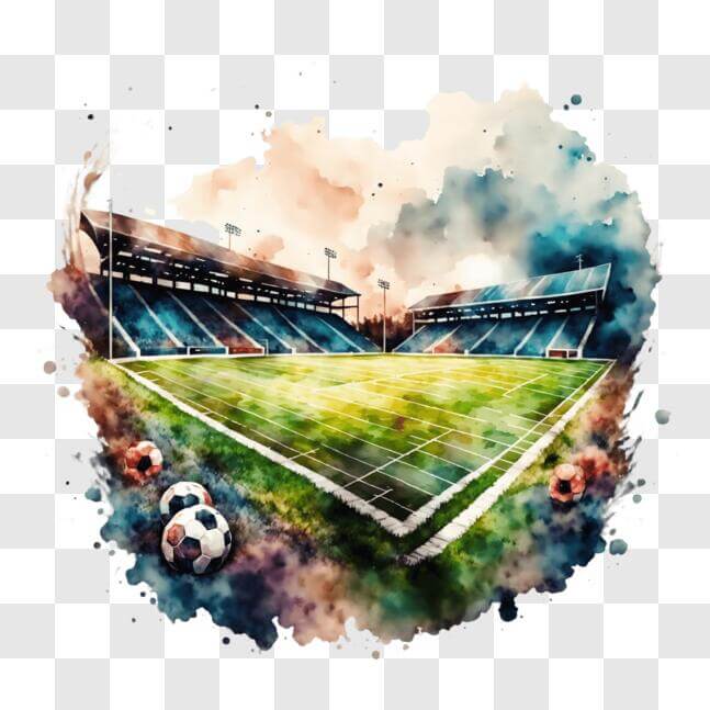 Download Watercolor Painting of an Empty Soccer Stadium PNG Online ...