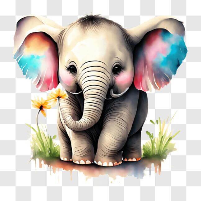 Download Adorable Elephant in a Field of Flowers PNG Online - Creative