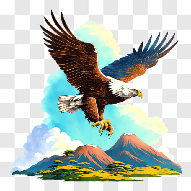Download Bald Eagle Flying in the Sky with Mountains and Clouds PNGs ...