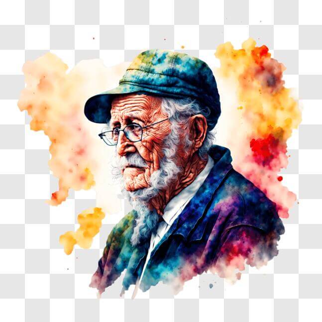 Download Colorful Watercolor Painting of an Elderly Man PNG Online ...