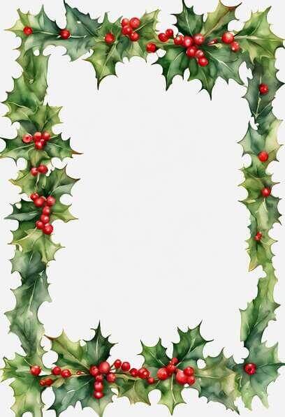 Download Christmas Frame with Holly Leaves and Red Berries Backgrounds ...