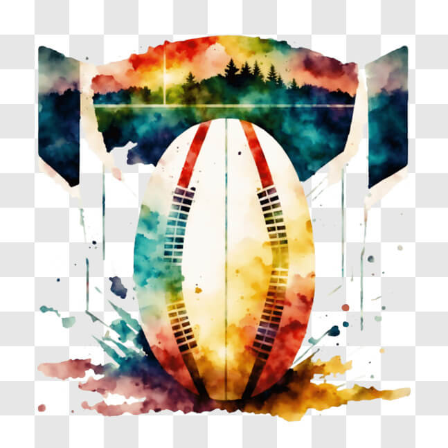 Download Vibrant Rugby Ball Splashed with Watercolor Paint PNG Online