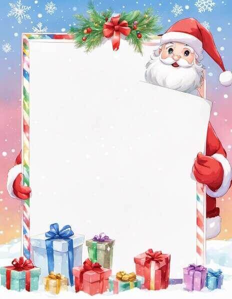 Download Santa Claus Holding Blank Board with Gifts and Presents in the ...