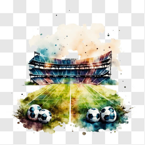 Download Soccer Field with Watercolor Splashes and Soccer Balls PNGs ...