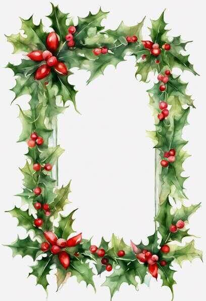 Download Christmas Frame with Holly Leaves and Red Berries Backgrounds ...