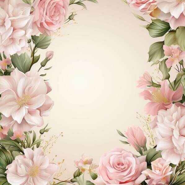 Download Elegant Floral Frame with Pink Roses and Green Leaves ...