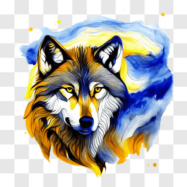 Download Colorful Wolf Head Illustration with Stars PNG Online ...