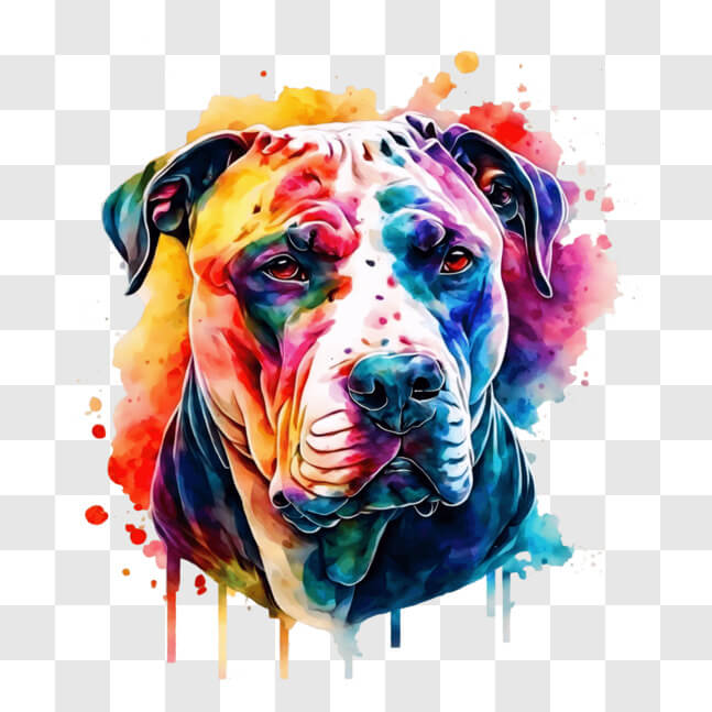 Download Colorful Pit Bull Dog Painting with Watercolor Splatters PNG ...