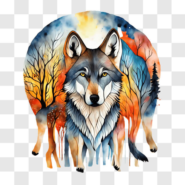 Download Colorful Wolf Painting in the Forest PNGs Online - Creative ...