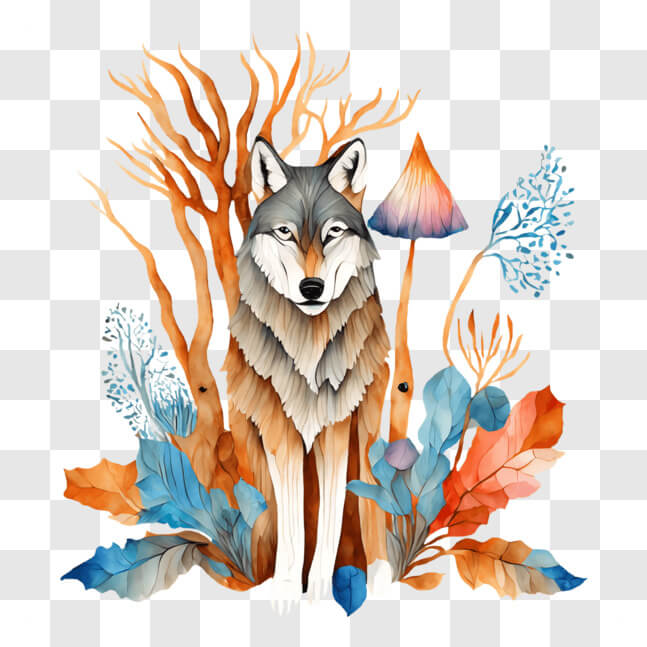 Download Wolf in Autumn Forest with Colorful Leaves and Mushrooms PNGs ...