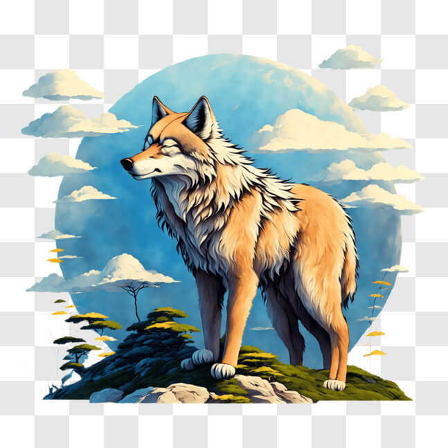 Download Wolf looking at full moon on hill PNGs Online - Creative Fabrica