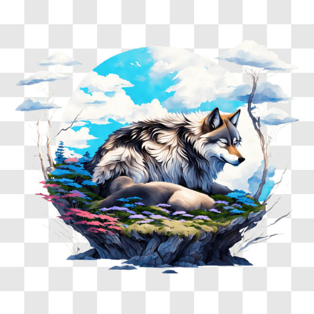 Download Illustration of a Wolf in Nature PNGs Online - Creative Fabrica