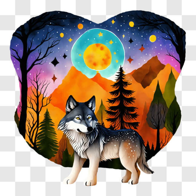 Download Wolf in Forest with Moon and Stars PNGs Online - Creative Fabrica