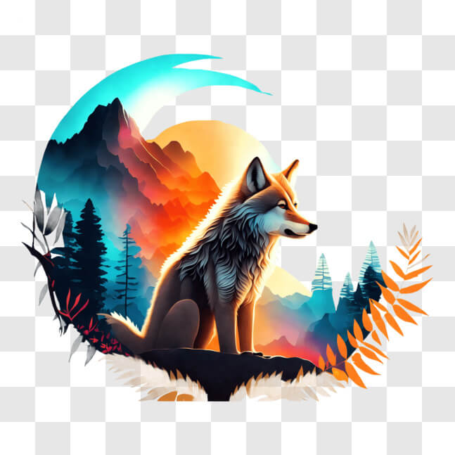 Download Wolf in the Forest at Sunset Illustration PNGs Online ...
