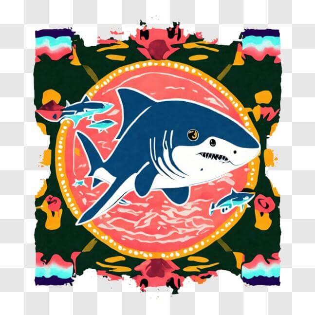 Download Abstract Shark Swimming with Fishes Artwork PNG Online ...