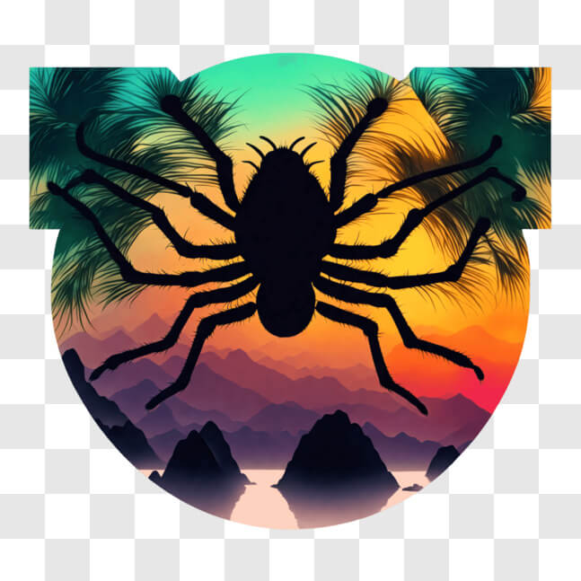 Download Spider Silhouetted Against Sunset with Palm Trees and ...