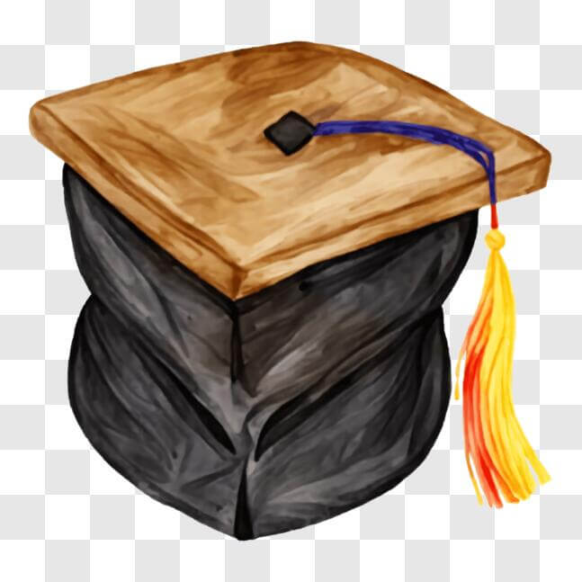 Download Black Graduation Cap with Orange and Yellow Tassel PNG Online