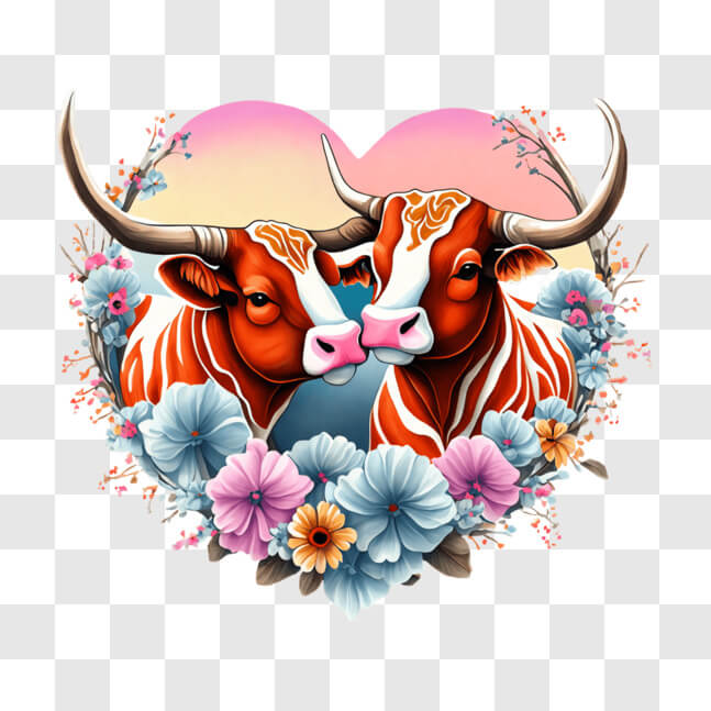 Download Romantic Bulls in a Heart-shaped Frame PNGs Online - Creative ...