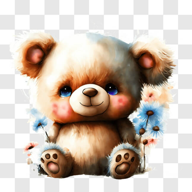 Download Cute Teddy Bear Sitting in a Field of Flowers PNGs Online ...