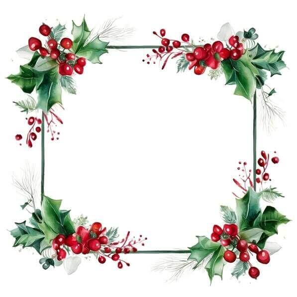Download Christmas Frame with Holly Leaves and Berries Backgrounds ...