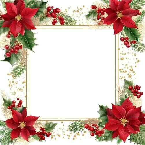 Christmas Frame with Red Poinsettia Flowers and Holly Leaves Christmas Frame with Red Poinsettia Flowers and Holly Leaves thumbnail