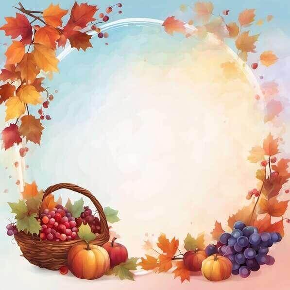 Download Colorful Autumn Background with Leaves, Grapes, Apples, and ...