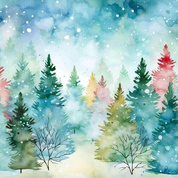 Download Idyllic Winter Forest Watercolor Painting Backgrounds Online ...