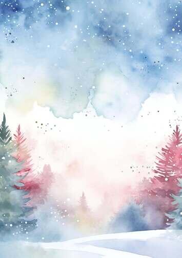 Idyllic Winter Watercolor Painting with Trees and Snow Idyllic Winter Watercolor Painting with Trees and Snow thumbnail