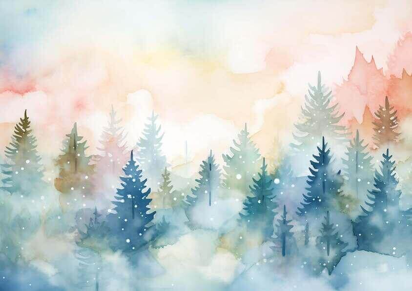 Download Watercolor Painting of Trees in the Forest with Falling Snow ...