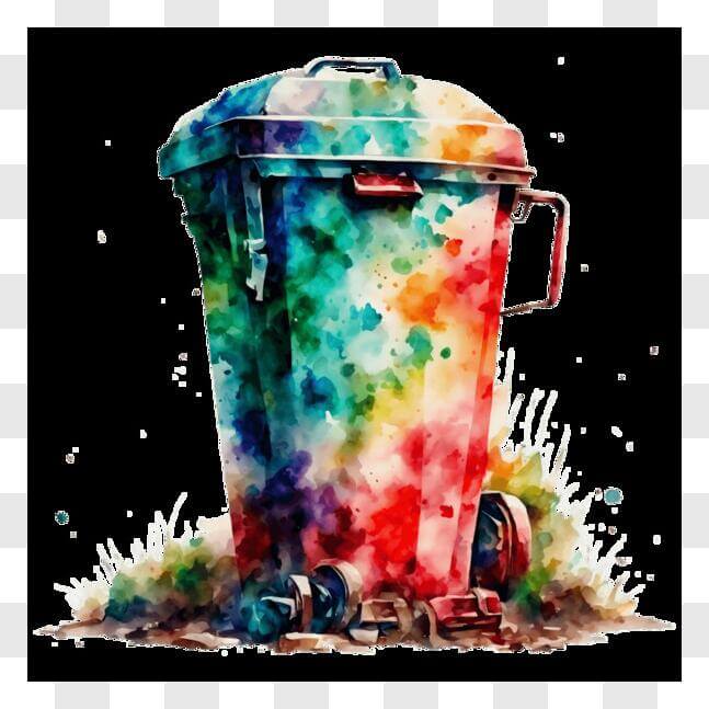 Download Colorful Trash Can on the Ground PNG Online - Creative Fabrica