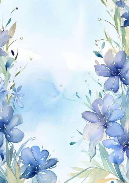 Download Watercolor Floral Frame with Blue Flowers and Green Leaves ...