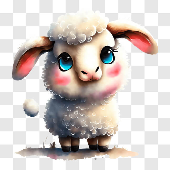 Download Cartoon Sheep with Blue Eyes Cute Illustration PNG Online
