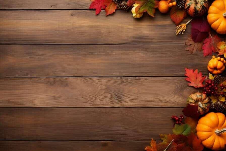 Download Thanksgiving Autumn Decorations on Wooden Background