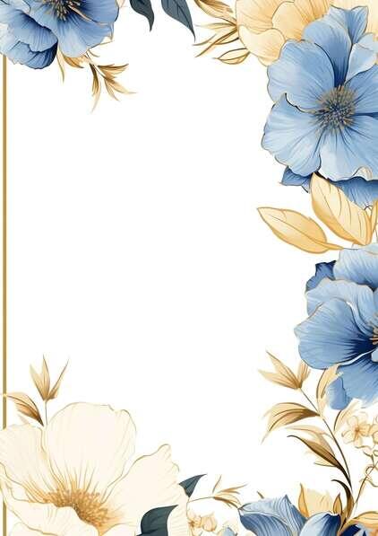 Download Blue Floral Frame with Gold and Beige Accents Backgrounds ...