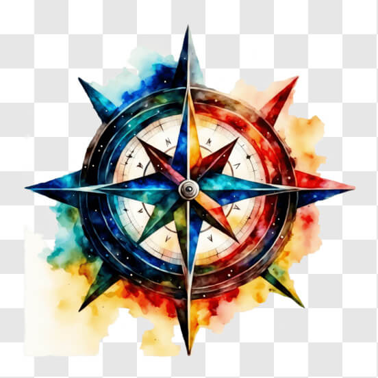 Download Colorful Compass with Watercolor Splash Background PNGs Online ...