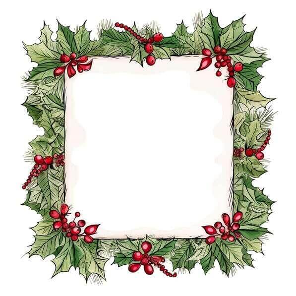Download Christmas Frame with Holly Leaves and Red Berries on White ...