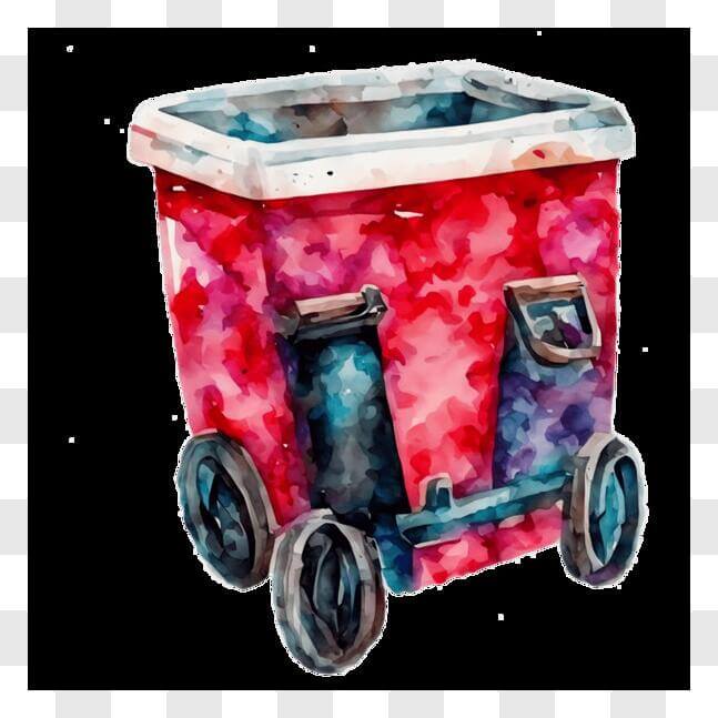 Download Vibrant Trash Can with Wheels on Black Background PNG Online