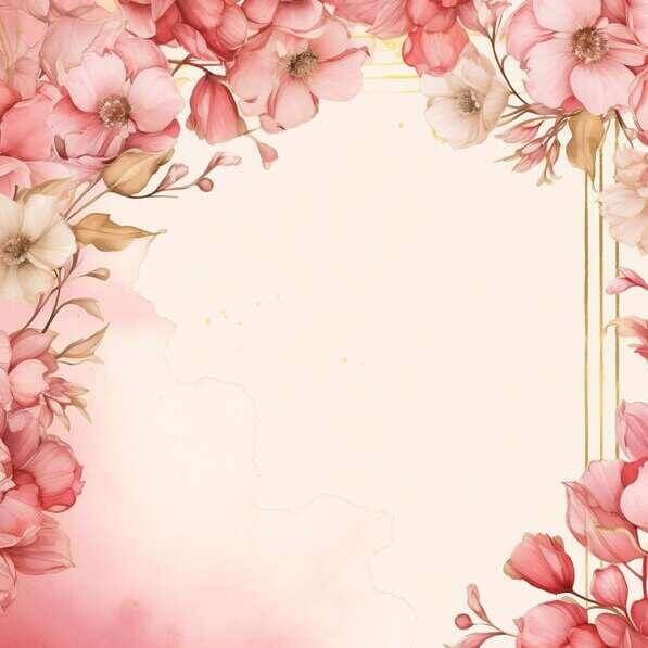 Download Pink Floral Background with Gold Frame and Flowers Backgrounds ...