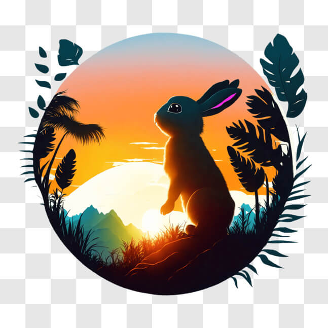 Download Rabbit in an open field at sunset PNGs Online - Creative Fabrica