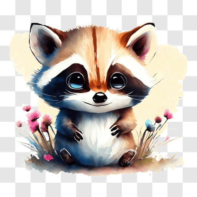 Descarga Lindo Mapache Sentado en el Pasto con Flores PNGs En Línea ...