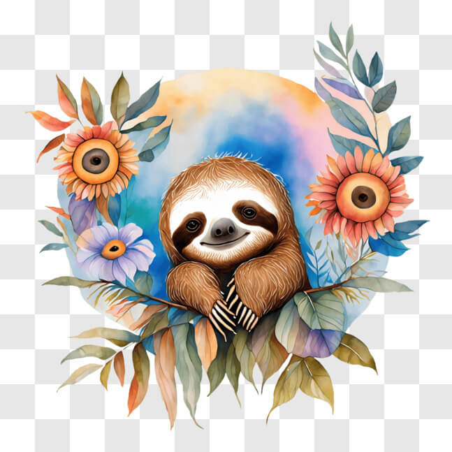 Download Sloth in a Floral Garden PNGs Online - Creative Fabrica