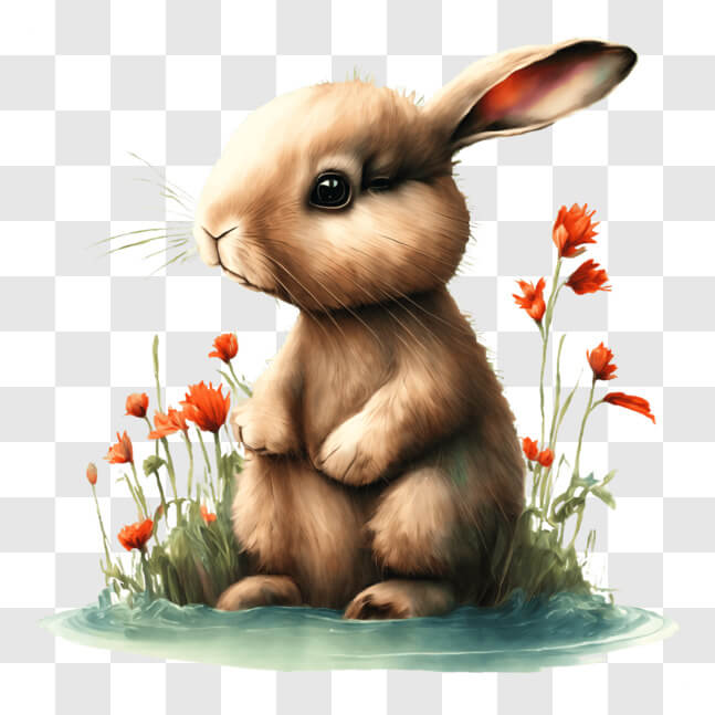 Download Cute Rabbit Sitting in Water with Flowers PNGs Online ...