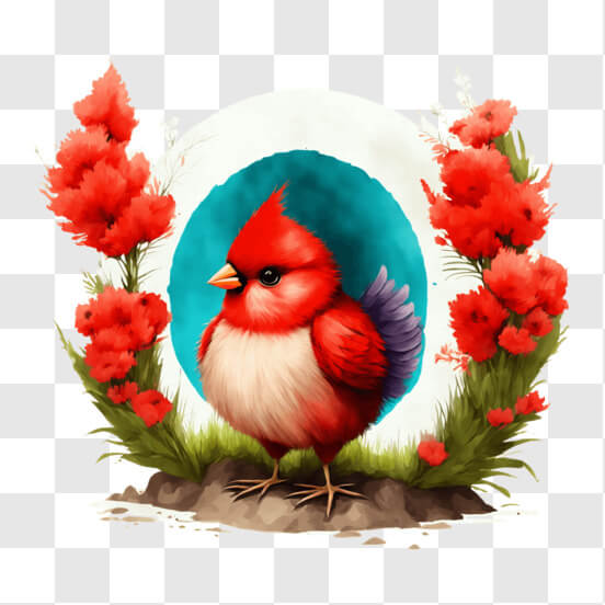 Download Red Cardinal Sitting on Green Grass with Mountains in ...