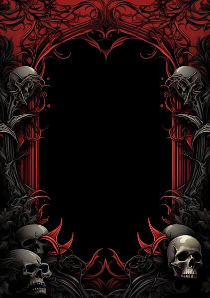 Download Gothic Frame with Skulls and Bats on Black Background ...