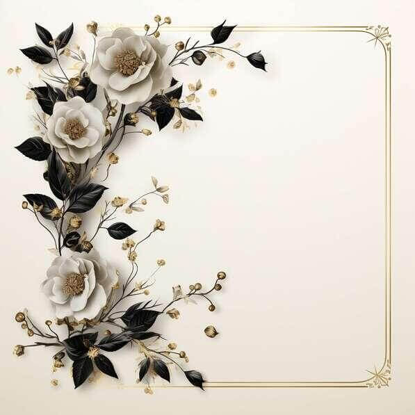 Download Black and White Floral Frame with Gold Leaves and Roses on ...