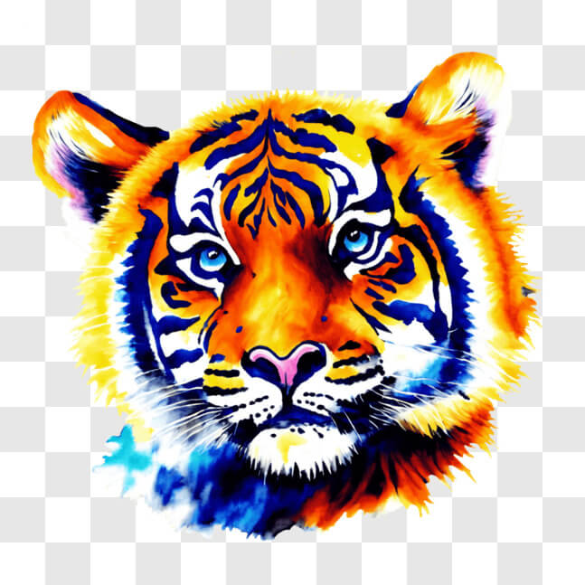 Download Colorful Tiger Head Artwork with Vibrant Colors PNG Online ...