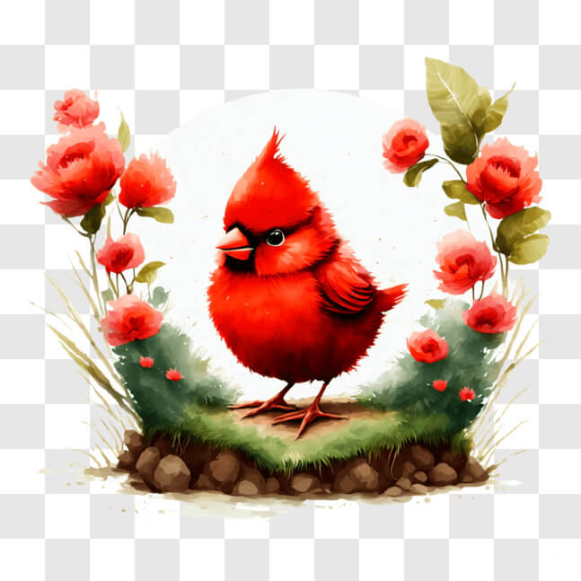 Download Red Cardinal Bird on Flowers with Full Moon PNG Online ...