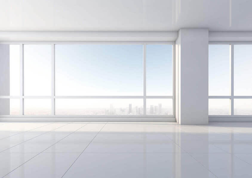 Download Empty White Room with Large Windows and Cityscape View ...