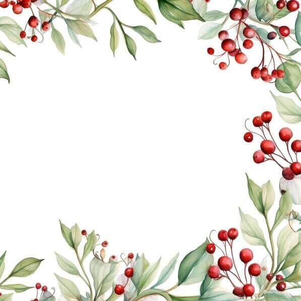 Download Watercolor Frame with Red Berries and Leaves Backgrounds ...